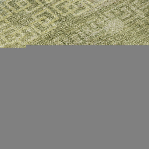 8' Sage And Gold Striped Washable Round Rug With UV Protection