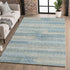9' X 12' Teal And Beige Striped Washable Area Rug With UV Protection