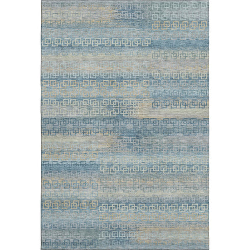 9' X 12' Teal And Beige Striped Washable Area Rug With UV Protection