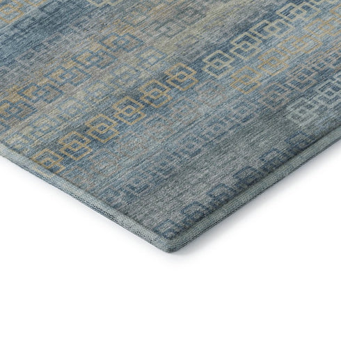 9' X 12' Teal And Beige Striped Washable Area Rug With UV Protection