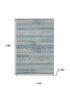 9' X 12' Teal And Beige Striped Washable Area Rug With UV Protection