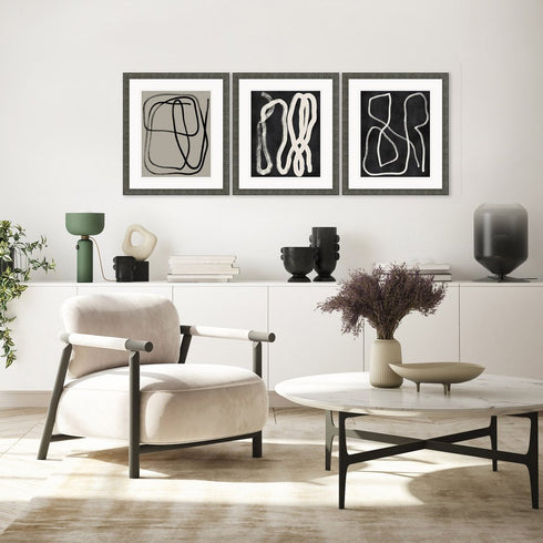 Naive Lines I Distressed Black Framed Wall Art