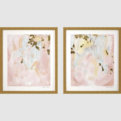 Set Of Two Gold Planet II Distressed Gold Framed Wall Art