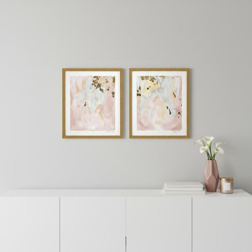 Set Of Two Gold Planet II Distressed Gold Framed Wall Art