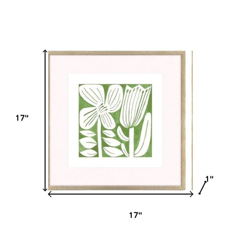 Set Of Three Green Modern Garden Gold Framed Wall Art