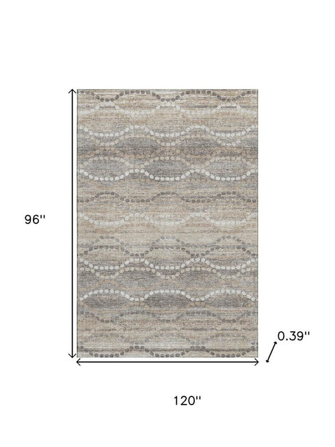 8' X 10' Beige And Ivory Abstract Geometric Washable Area Rug With UV Protection
