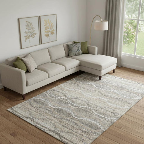 8' X 10' Beige And Ivory Abstract Geometric Washable Area Rug With UV Protection