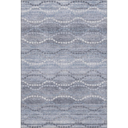 5' X 8' Blue And Ivory Abstract Geometric Washable Area Rug With UV Protection