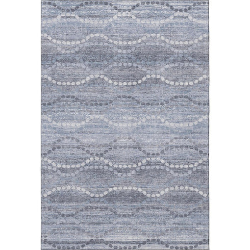5' X 8' Blue And Ivory Abstract Geometric Washable Area Rug With UV Protection