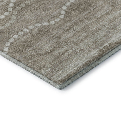 8' Khaki And Ivory Abstract Geometric Washable Round Rug With UV Protection