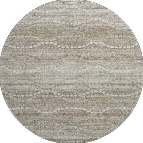 8' Khaki And Ivory Abstract Geometric Washable Round Rug With UV Protection
