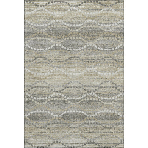 5' X 8' Pewter And Ivory Abstract Geometric Washable Area Rug With UV Protection