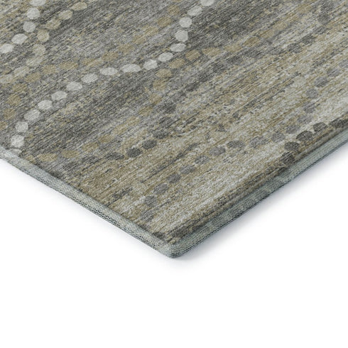 5' X 8' Pewter And Ivory Abstract Geometric Washable Area Rug With UV Protection