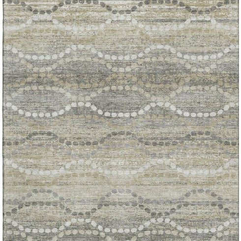 5' X 8' Pewter And Ivory Abstract Geometric Washable Area Rug With UV Protection