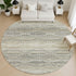 8' Pewter And Ivory Abstract Geometric Washable Round Rug With UV Protection