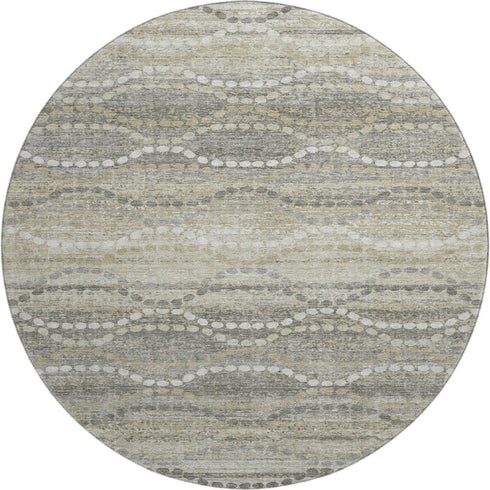 8' Pewter And Ivory Abstract Geometric Washable Round Rug With UV Protection