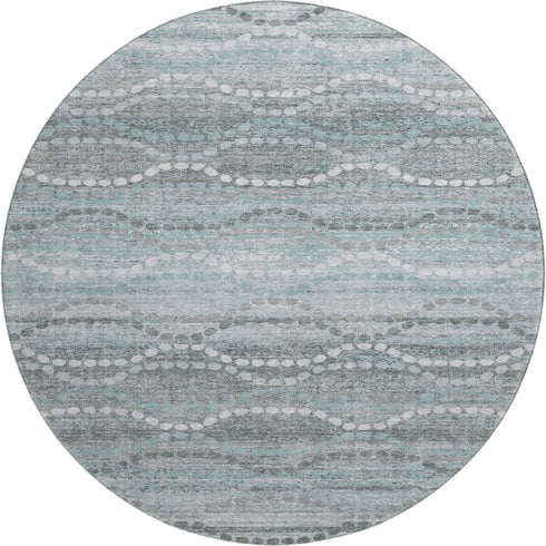 8' Teal And Ivory Abstract Geometric Washable Round Rug With UV Protection