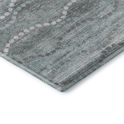 8' Teal And Ivory Abstract Geometric Washable Round Rug With UV Protection