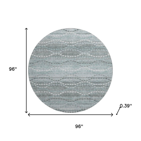 8' Teal And Ivory Abstract Geometric Washable Round Rug With UV Protection