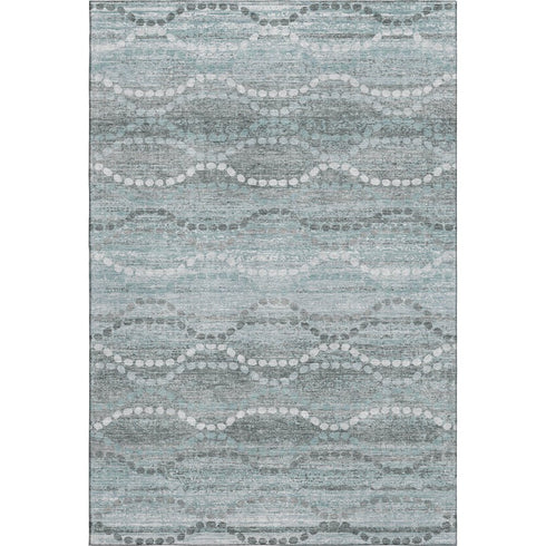 8' X 10' Teal And Ivory Abstract Geometric Washable Area Rug With UV Protection