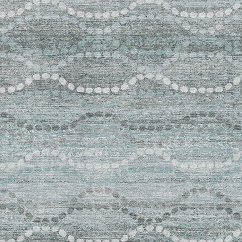 8' X 10' Teal And Ivory Abstract Geometric Washable Area Rug With UV Protection