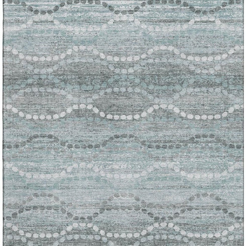 8' X 10' Teal And Ivory Abstract Geometric Washable Area Rug With UV Protection