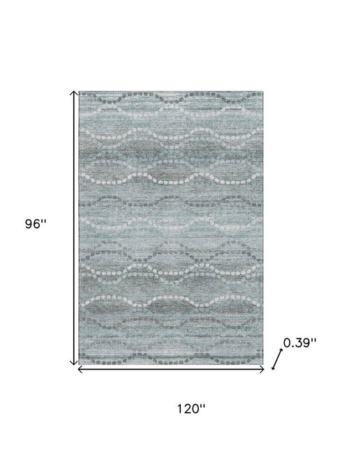 8' X 10' Teal And Ivory Abstract Geometric Washable Area Rug With UV Protection