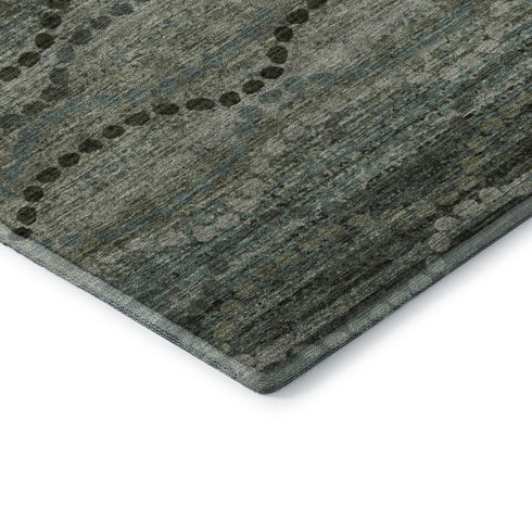 5' X 8' Sage And Gray Abstract Geometric Washable Area Rug With UV Protection