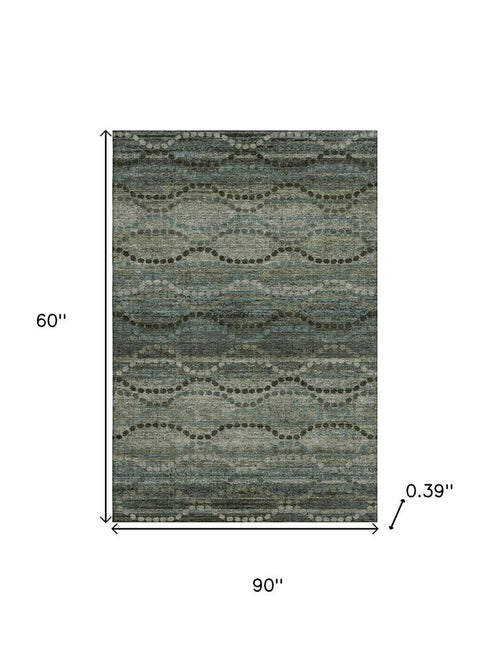 5' X 8' Sage And Gray Abstract Geometric Washable Area Rug With UV Protection