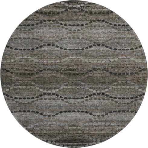 8' Chocolate And Gray Abstract Geometric Washable Round Rug With UV Protection