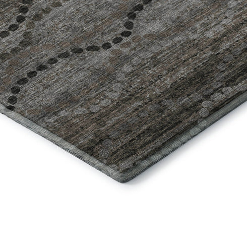 8' Chocolate And Gray Abstract Geometric Washable Round Rug With UV Protection