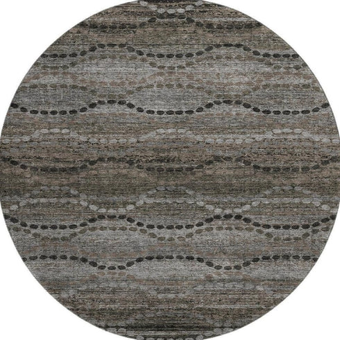 8' Chocolate And Gray Abstract Geometric Washable Round Rug With UV Protection
