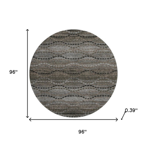 8' Chocolate And Gray Abstract Geometric Washable Round Rug With UV Protection