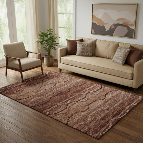 5' X 8' Rust And Copper Abstract Geometric Washable Area Rug With UV Protection