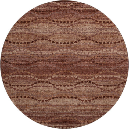 8' Rust And Copper Abstract Geometric Washable Round Rug With UV Protection