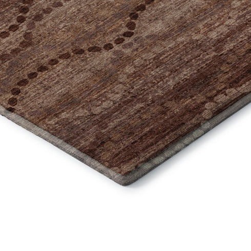 8' Rust And Copper Abstract Geometric Washable Round Rug With UV Protection