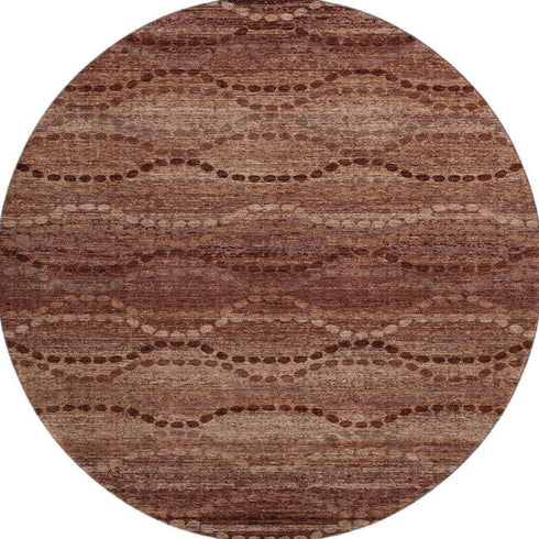 8' Rust And Copper Abstract Geometric Washable Round Rug With UV Protection