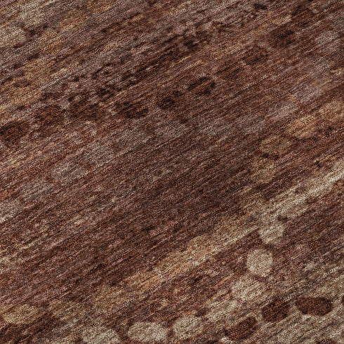 8' Rust And Copper Abstract Geometric Washable Round Rug With UV Protection