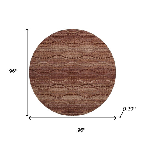 8' Rust And Copper Abstract Geometric Washable Round Rug With UV Protection