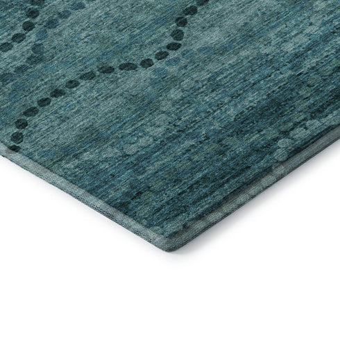 9' X 12' Turquoise And Aqua Abstract Geometric Washable Area Rug With UV Protection