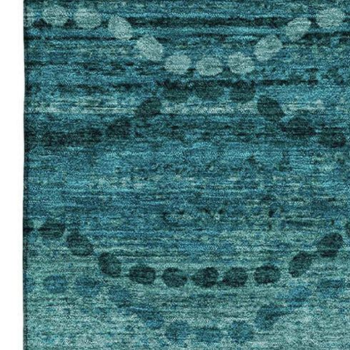 9' X 12' Turquoise And Aqua Abstract Geometric Washable Area Rug With UV Protection