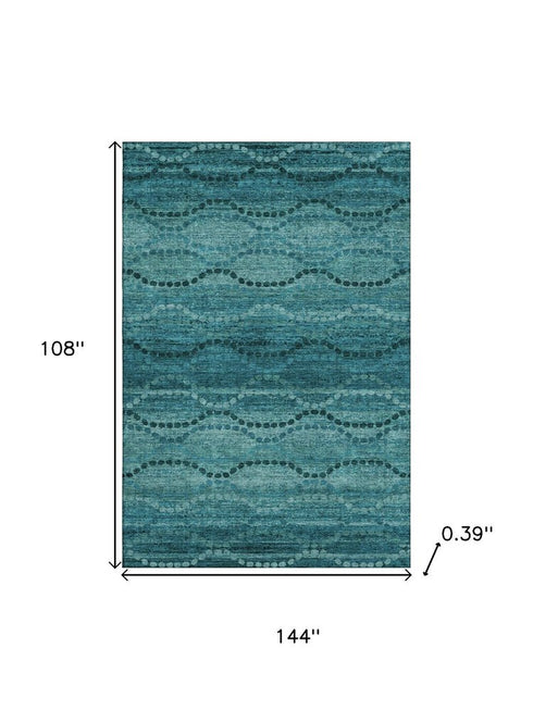 9' X 12' Turquoise And Aqua Abstract Geometric Washable Area Rug With UV Protection