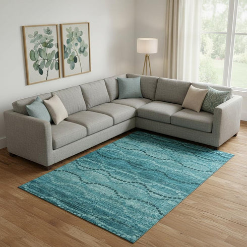 9' X 12' Turquoise And Aqua Abstract Geometric Washable Area Rug With UV Protection