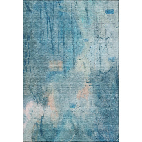 5' X 8' Blue And Beige Abstract Washable Area Rug With UV Protection