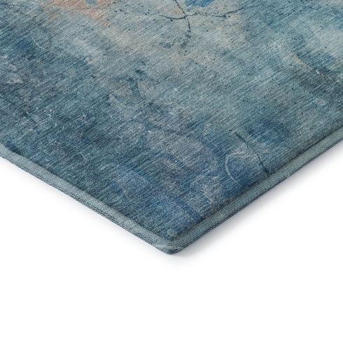 8' X 10' Blue And Beige Abstract Washable Area Rug With UV Protection