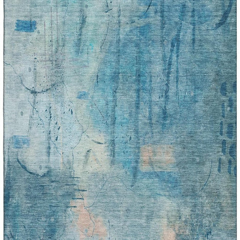 8' X 10' Blue And Beige Abstract Washable Area Rug With UV Protection