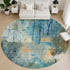 8' Teal And Green Abstract Washable Round Rug With UV Protection