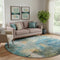 8' Teal And Green Abstract Washable Round Rug With UV Protection