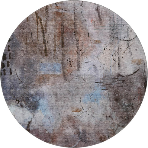 8' Taupe And Gray Abstract Washable Round Rug With UV Protection