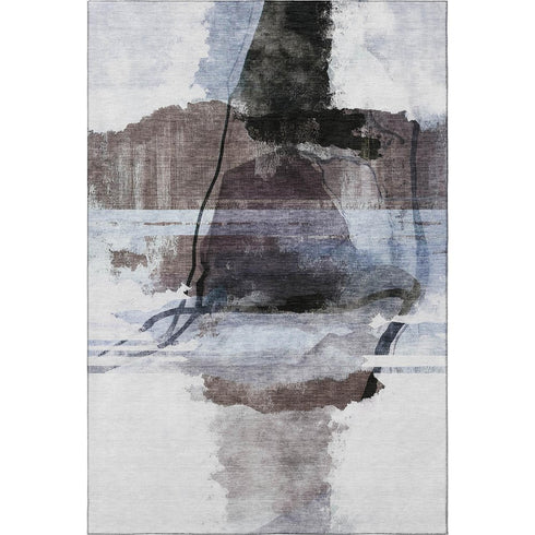 5' X 8' Brown And Ivory Abstract Washable Area Rug With UV Protection